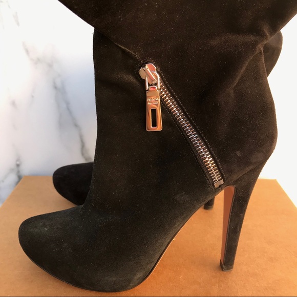 Prada women’s black suede stiletto zip ankle boot size IT 35.5 US 5.5 - Picture 7 of 12
